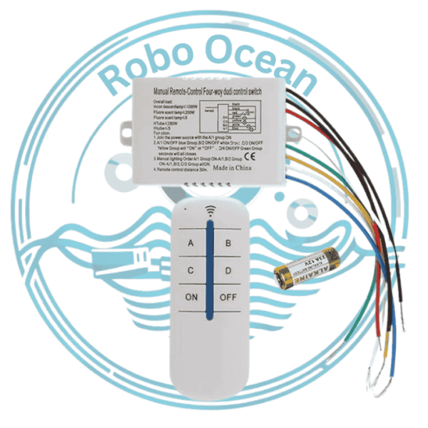 Roboocean Digital Switch 4-Way ON Off AC 220V-240V Light Digital Remote-Wireless With RF Remote Control